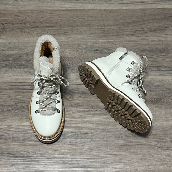 Aquatalia Shoes - Aquatalia 7.5M Ankle Boots White Leather Shearling Lace Up Weatherproof Italy